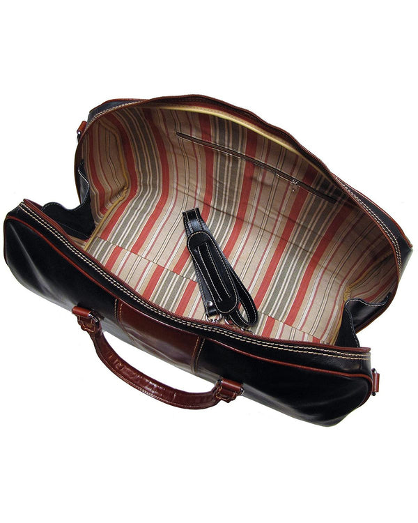 Genuine Leather Black And Brown Duffle Bag