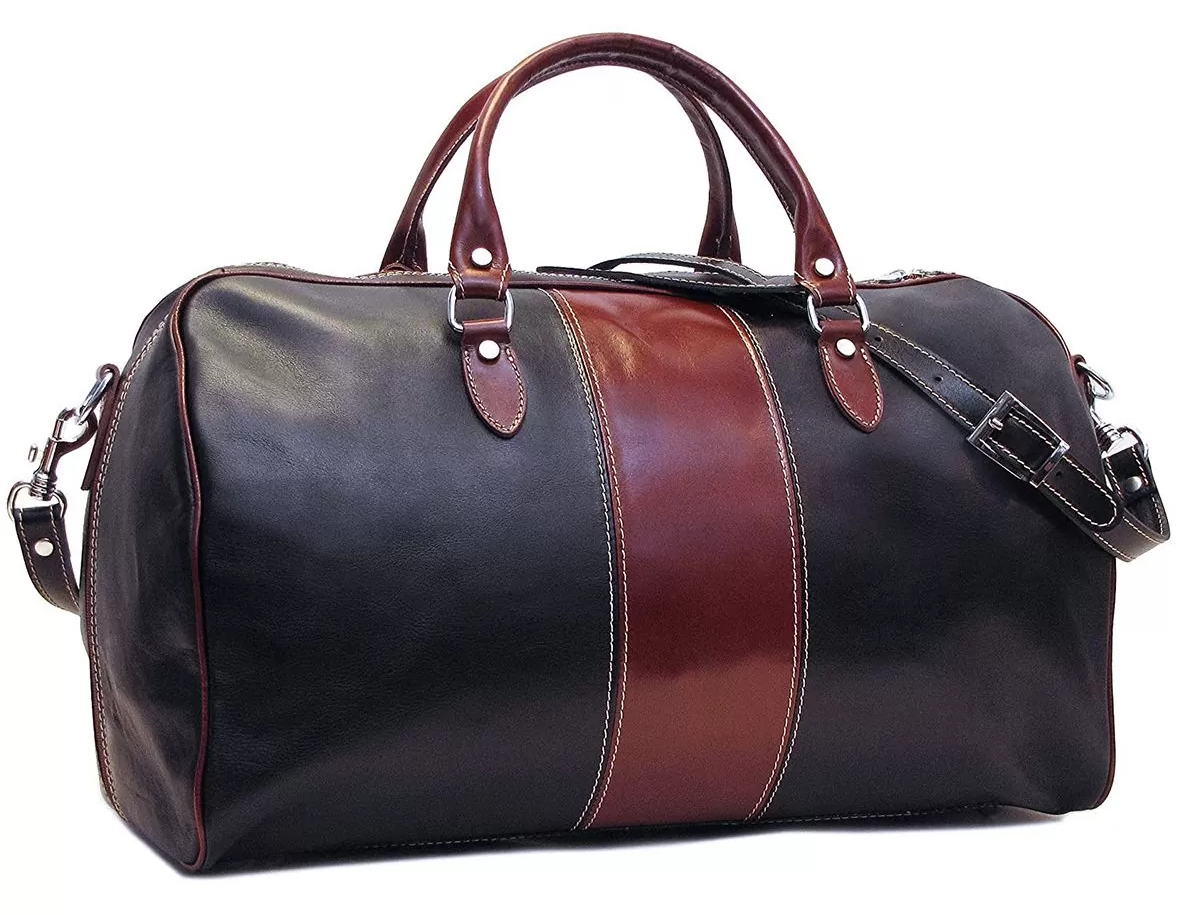 Genuine Leather Black And Brown Duffle Bag