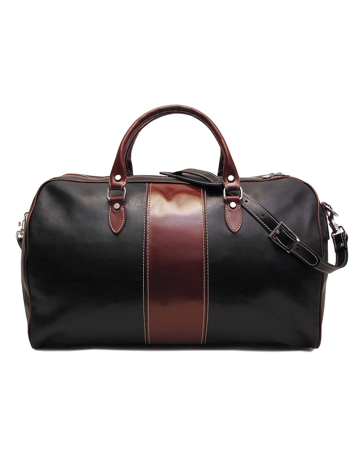 Genuine Leather Black And Brown Duffle Bag
