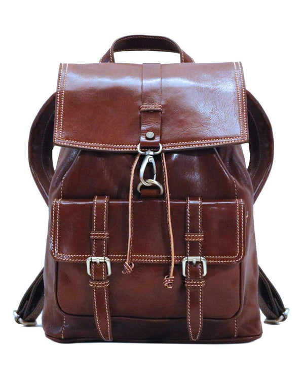 Hook Closure Genuine Leather Backpack