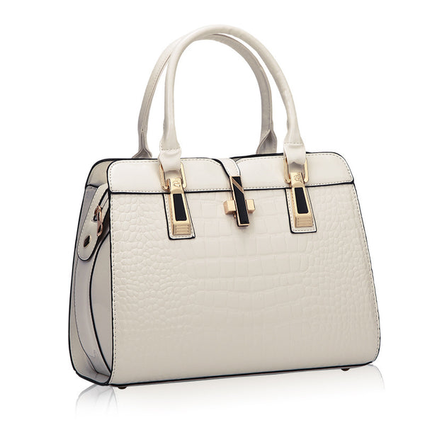 Women’s White Crocodile Pattern Genuine Leather Bag