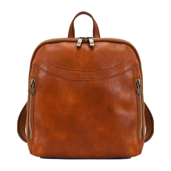 Full Grain Two Easy Access Zip Pocket Leather BackPack